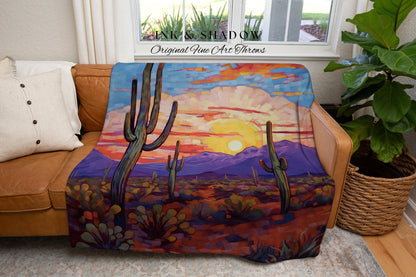 Cactus Tapestry Desert Blanket | Whimsical Home Decor Housewarming Gift Blanket Desert Aesthetic Blanket Woven Tapestry Southwest Landscape