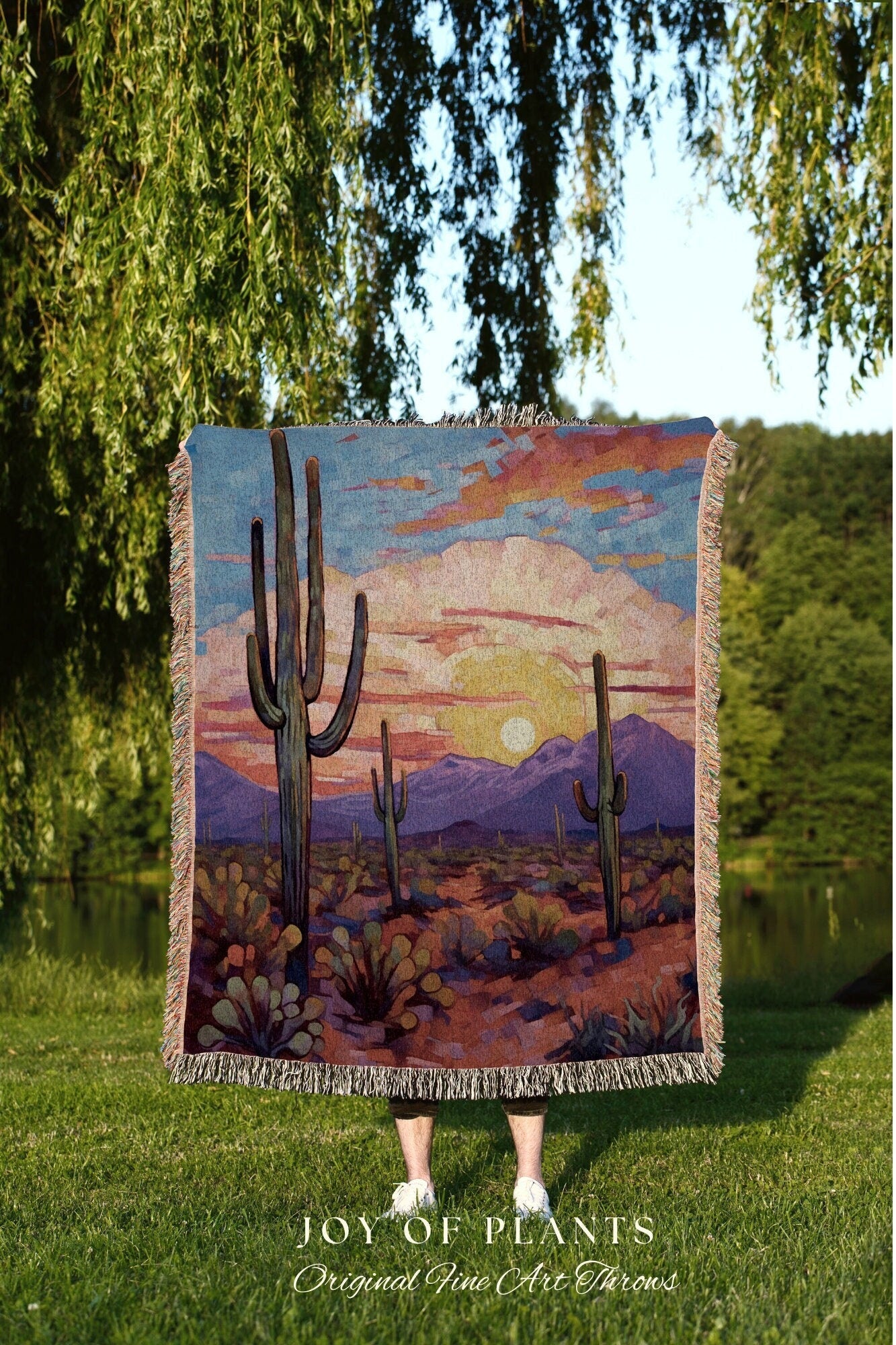 Cactus Tapestry Desert Blanket | Whimsical Home Decor Housewarming Gift Blanket Desert Aesthetic Blanket Woven Tapestry Southwest Landscape