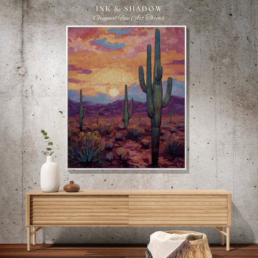 Boho Desert Aesthetic Tapestry | Whimsical Home Decor Housewarming Gift Blanket Cactus Aesthetic Blanket Woven Tapestry Southwest Landscape