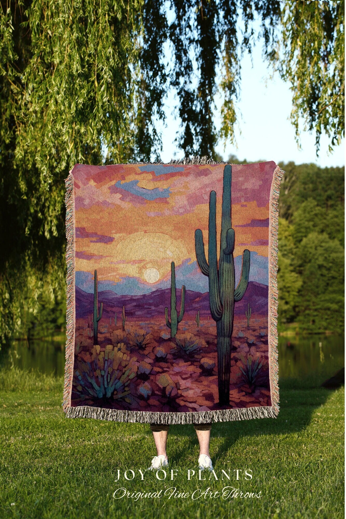 Boho Desert Aesthetic Tapestry | Whimsical Home Decor Housewarming Gift Blanket Cactus Aesthetic Blanket Woven Tapestry Southwest Landscape