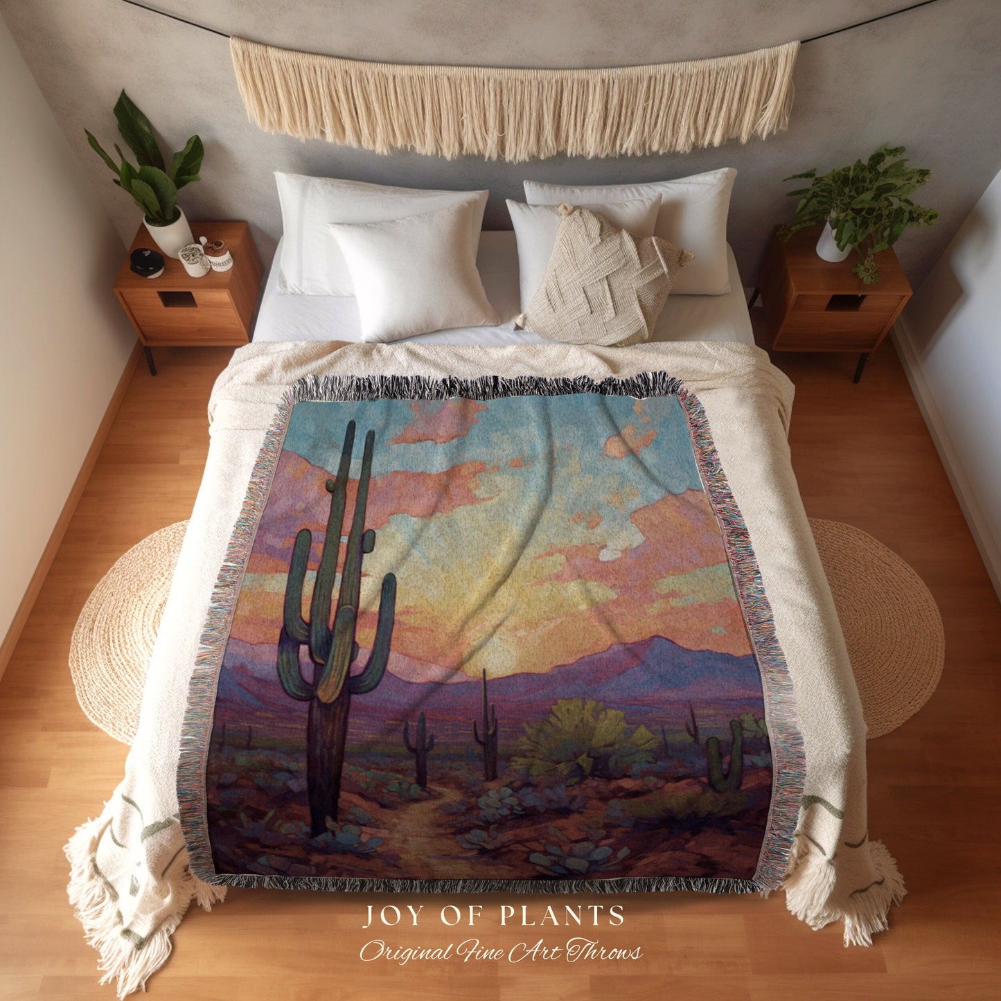 Mystic Landscape Desert Blanket | Whimsical Home Decor Housewarming Gift Blanket Cactus Aesthetic Blanket Woven Tapestry Southwest Landscape