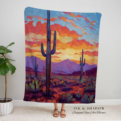 Boho Southwestern Tapestry | Whimsical Home Decor Housewarming Gift Blanket Cactus Aesthetic Blanket Woven Tapestry Southwest Landscape Art