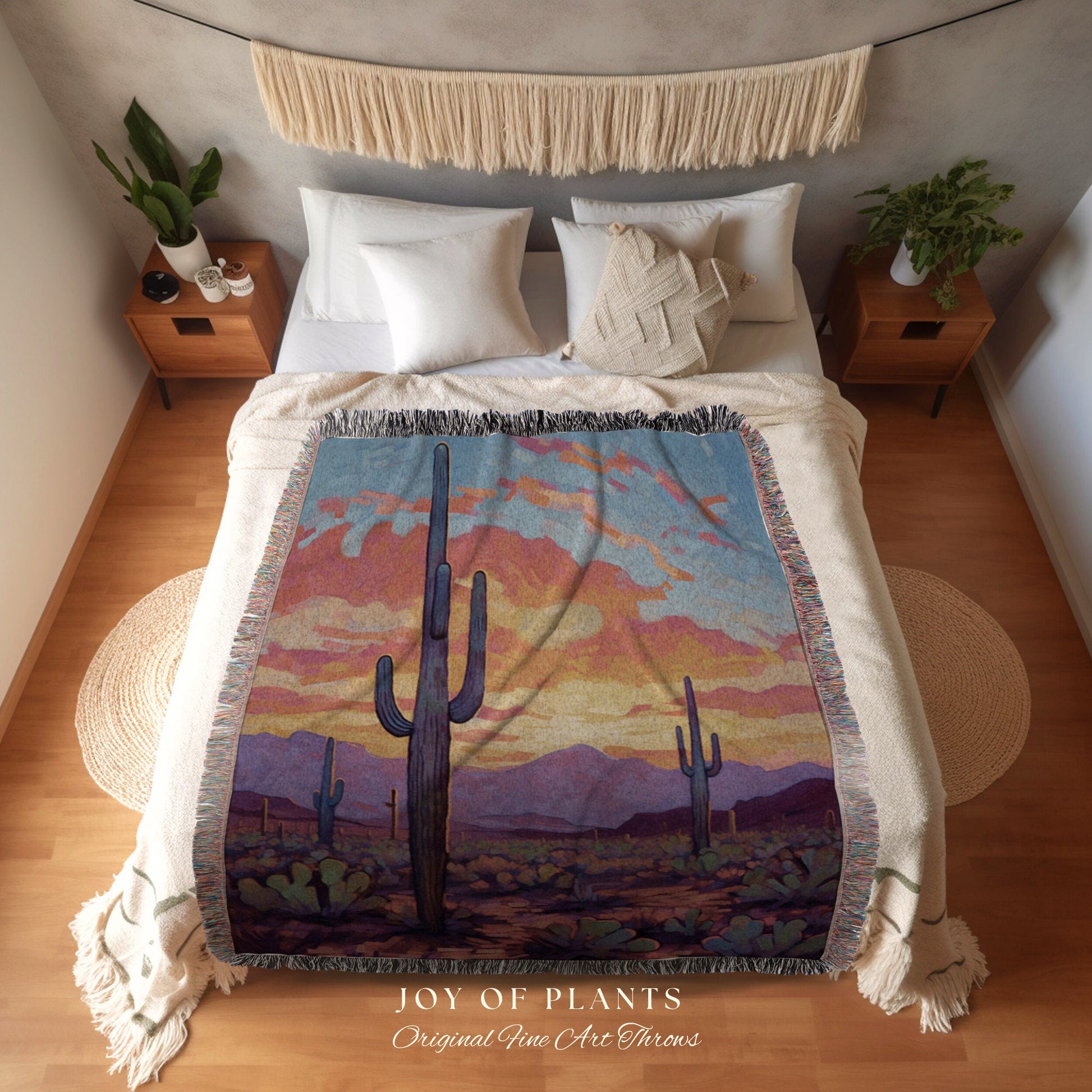 Boho Southwestern Tapestry | Whimsical Home Decor Housewarming Gift Blanket Cactus Aesthetic Blanket Woven Tapestry Southwest Landscape Art