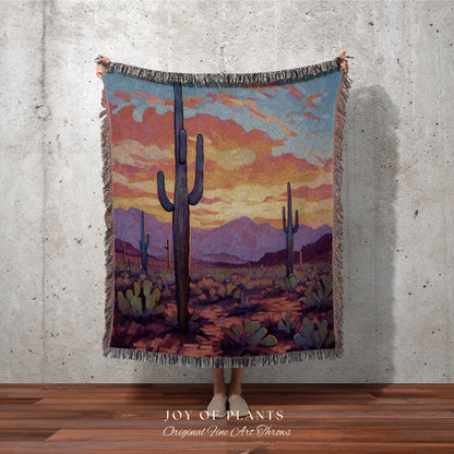 Boho Southwestern Tapestry | Whimsical Home Decor Housewarming Gift Blanket Cactus Aesthetic Blanket Woven Tapestry Southwest Landscape Art