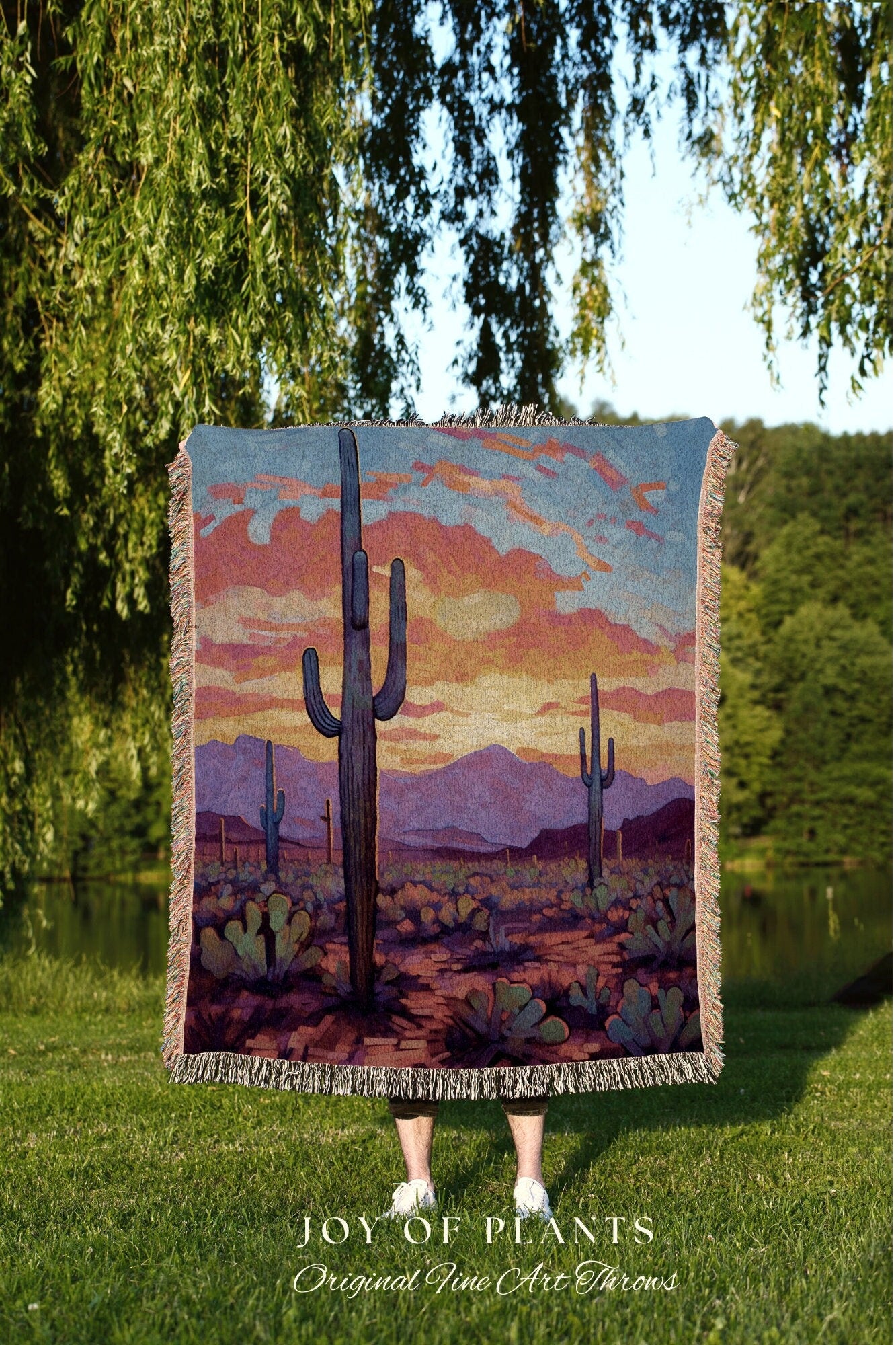 Boho Southwestern Tapestry | Whimsical Home Decor Housewarming Gift Blanket Cactus Aesthetic Blanket Woven Tapestry Southwest Landscape Art