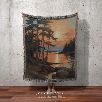 Lakehouse Decor Blanket Woven | Mountain Tapestry Rustic Home Decor Housewarming Gift Blanket Cactus Aesthetic Blanket Lakehouse Wall Art |