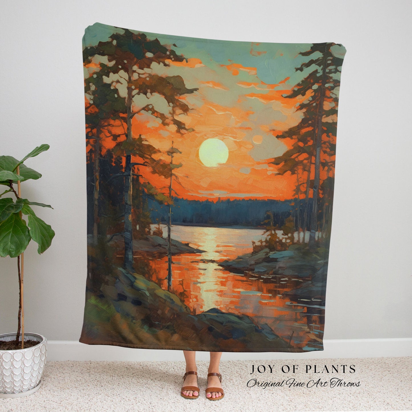 Moody Sunset Blanket | Boho Mountain Tapestry Rustic Home Decor Housewarming Gift Blanket Cactus Aesthetic Blanket Moody Lakehouse Wall Art