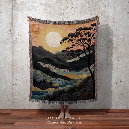 Scenic Tapestry Woven Blanket | Mountain Tapestry Rustic Home Decor Housewarming Gift Blanket Mountain Aesthetic Blanket Lakehouse Wall Art