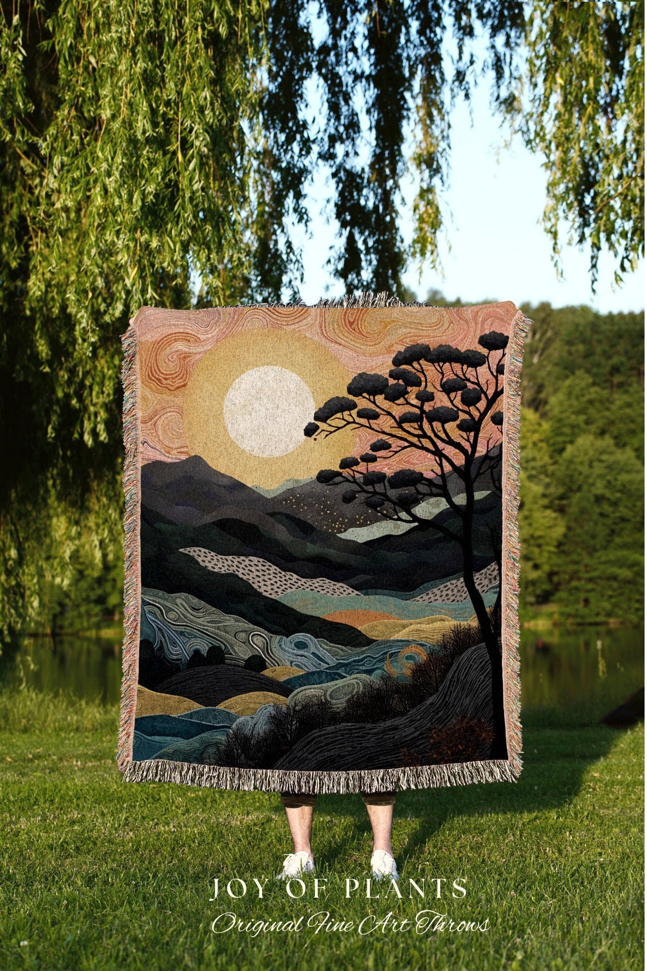 Scenic Tapestry Woven Blanket | Mountain Tapestry Rustic Home Decor Housewarming Gift Blanket Mountain Aesthetic Blanket Lakehouse Wall Art