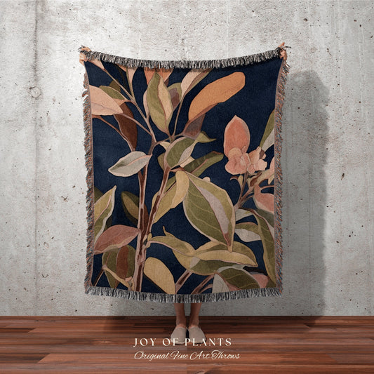 Botanical Throw Blanket Woven | Ficus Houseplant Blanket Tapestry Botanical Minimalist Room Decor Fairycore Floral Plant Lover Vintage Throw