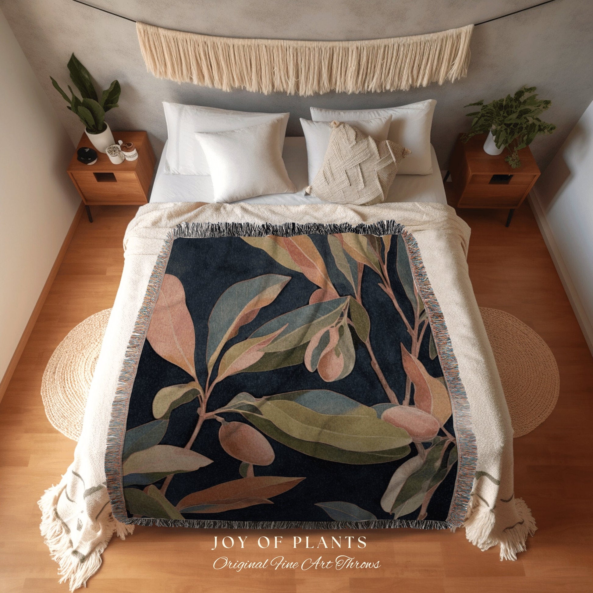 Modern Pastel Leaf Blanket | Ficus Houseplant Blanket Tapestry Botanical Minimalist Room Decor Fairycore Floral Plant Lover Vintage Blanket