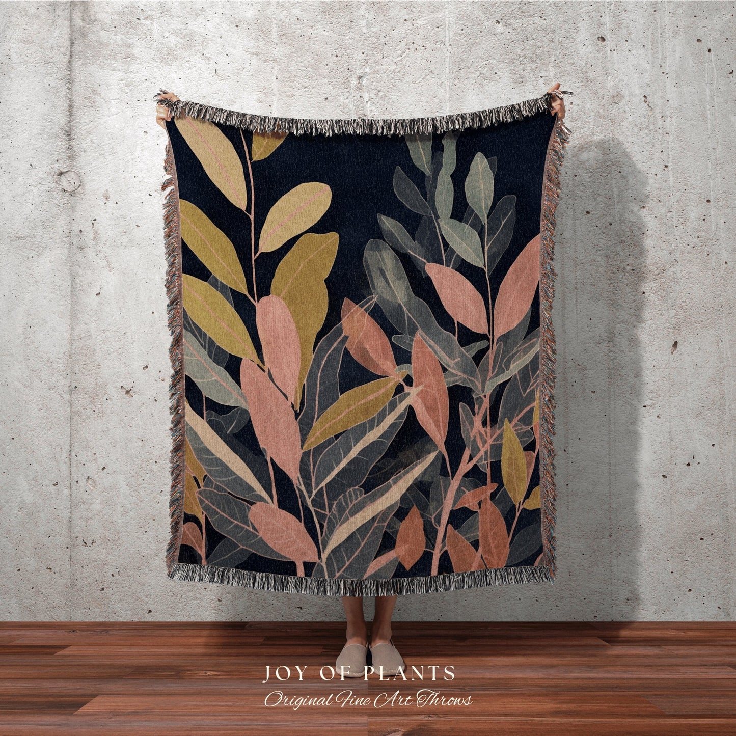 Tropical Leaves Woven Blanket | Ficus Houseplant Blanket Tapestry Botanical Minimalist Room Decor Dark Cottagecore Floral Plant Lover Decor