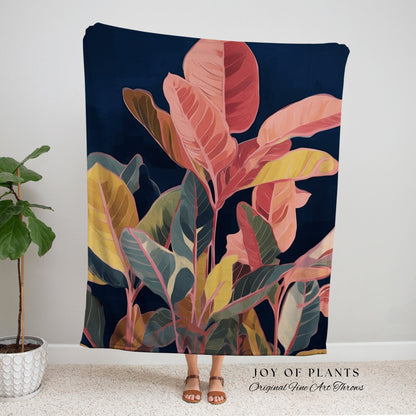 Golden Pastel Leaf Blanket | Ficus Houseplant Decor Blanket Tapestry Botanical Minimalist Room Decor Fairycore Floral Plant Lover Vintage |