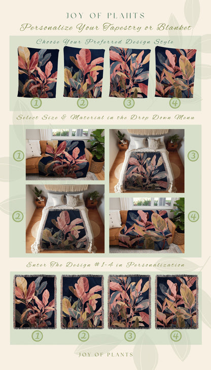 Modern Botanical Woven Tapestry | Ficus Houseplant Decor Blanket Tapestry Botanical Minimalist Room Decor Fairycore Pastel Floral Plant Gift
