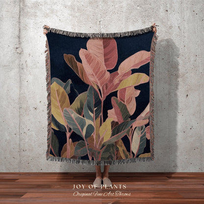 Golden Pastel Leaf Blanket | Ficus Houseplant Decor Blanket Tapestry Botanical Minimalist Room Decor Fairycore Floral Plant Lover Vintage |