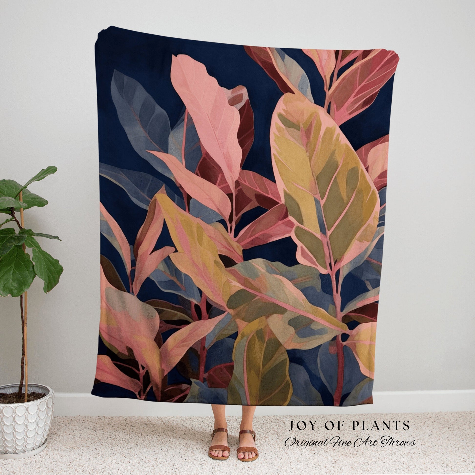 Ficus Tineke Throw Blanket | Ficus Houseplant Decor Blanket Tapestry Botanical Minimalist Room Decor Fairycore Floral Plant Lover Vintage |