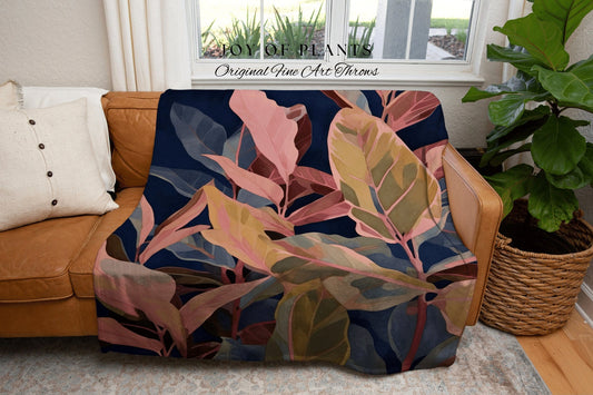 Ficus Tineke Throw Blanket | Ficus Houseplant Decor Blanket Tapestry Botanical Minimalist Room Decor Fairycore Floral Plant Lover Vintage |