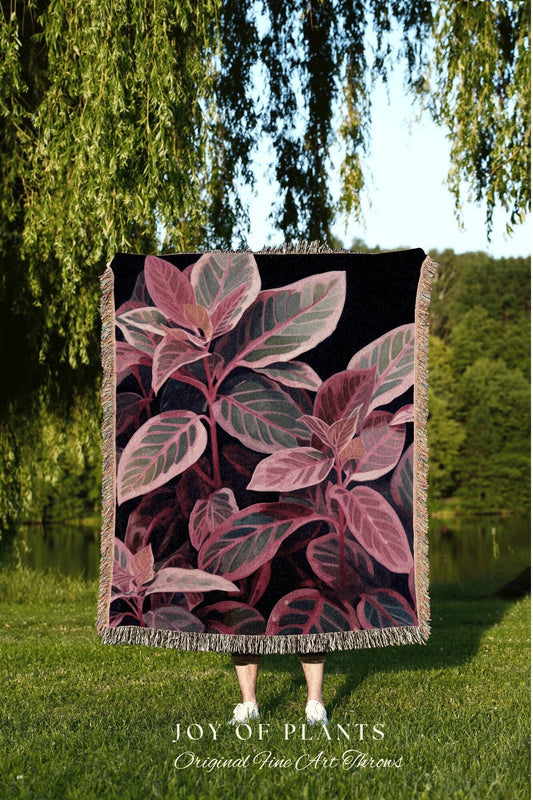 Ruby Ficus Tapestry Woven | Ficus Houseplant Decor Blanket Tapestry Botanical Minimalist Room Decor Fairycore Pink Pastel Floral Plant Gift