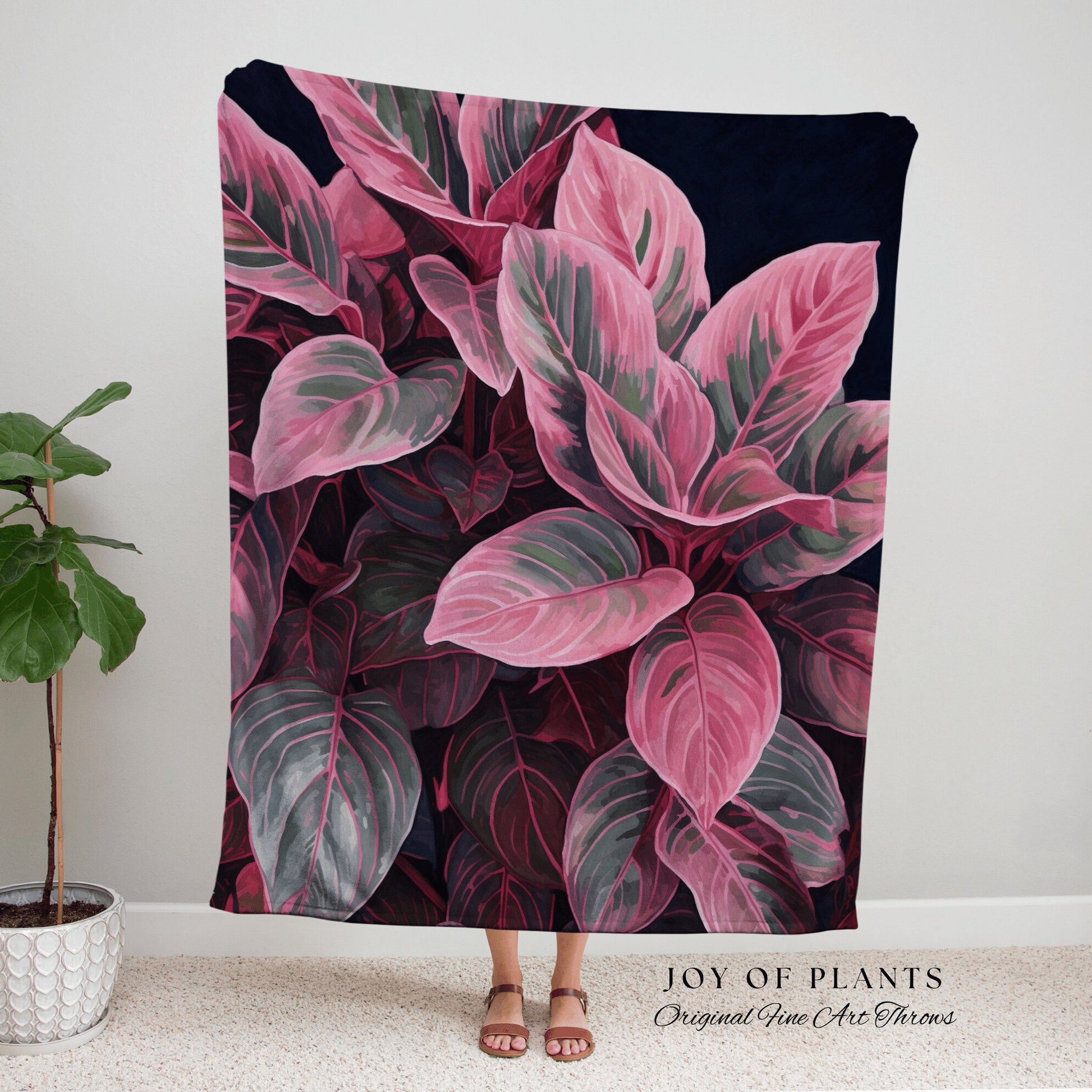 Whimsigoth Pastel Woven Tapestry | Ficus Houseplant Decor Blanket Tapestry Botanical Minimalist Room Decor Fairycore Pink Pastel Floral Art