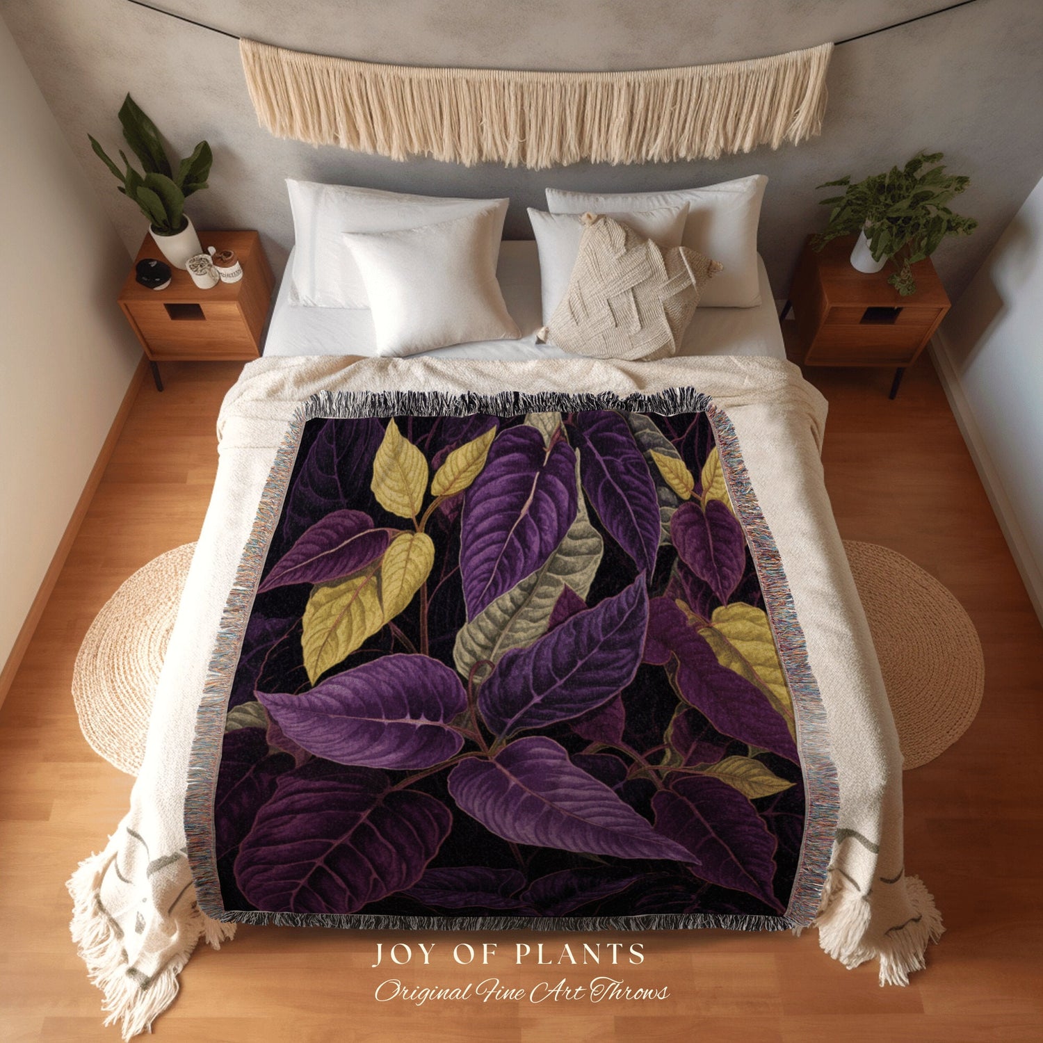 Cottagecore Purple Plant Blanket | Purple Houseplant Decor Blanket Tapestry Botanical Minimalist Room Decor Dark Fairycore Floral Gothic Art