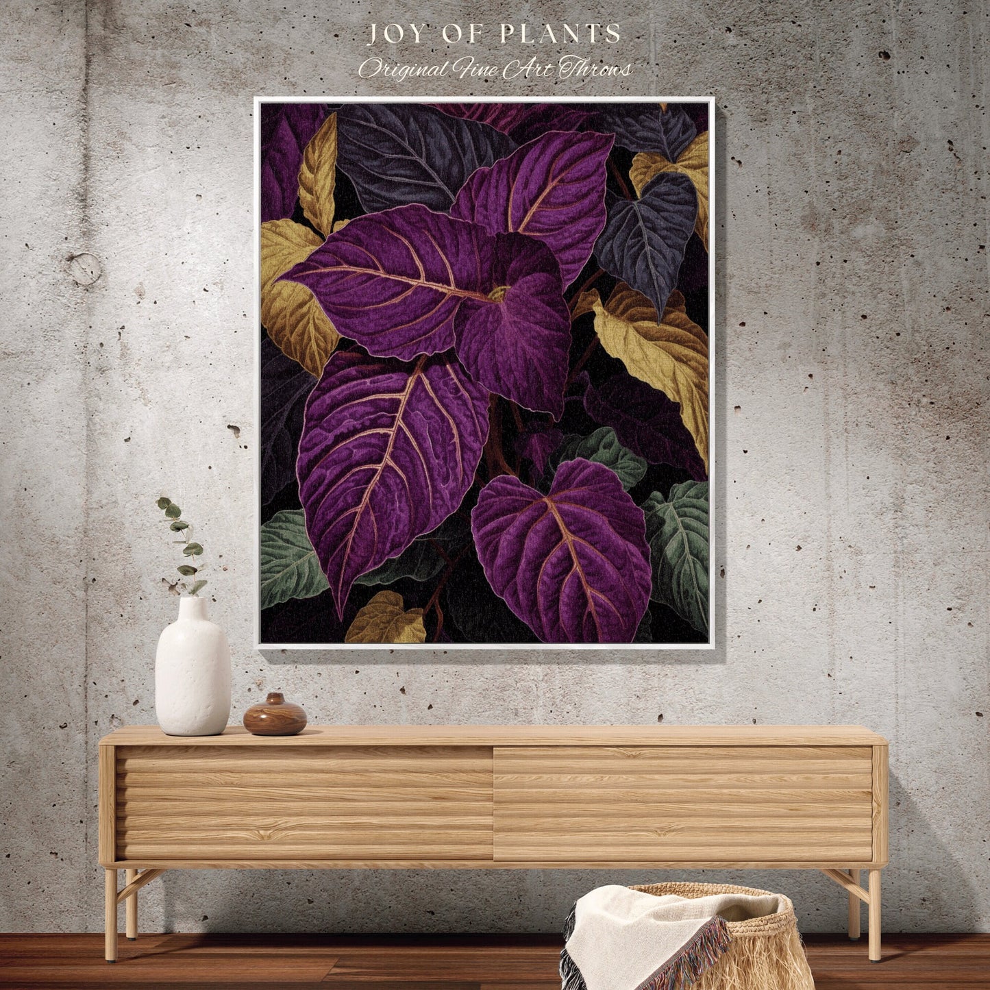 Dark Purple Botanical Blanket | Purple Houseplant Decor Blanket Tapestry Botanical Minimalist Room Decor Fairycore Pink Pastel Floral Plant