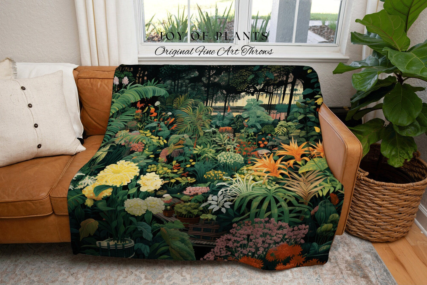 Moody Greenhouse Garden Blanket | Vintage Nature Blanket Woven Tapestry Botanical Fairy Grunge Room Decor Fairycore Floral Cottagecore Throw