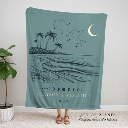 Beach Wedding Anniversary Blanket | Landscape Wall Art Celestial Aesthetic Zodiac Sign Couples Custom Constellation Gift Personalized Stars