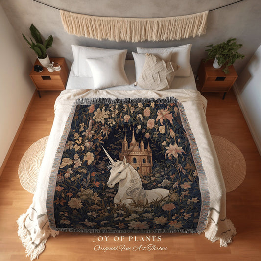 Fairytale Blanket Vintage Unicorn | Ethereal Decor Unicorn Tapestry Cottagecore Art Fairycore Decor Magical Tapestry Unicorn Medieval Art |