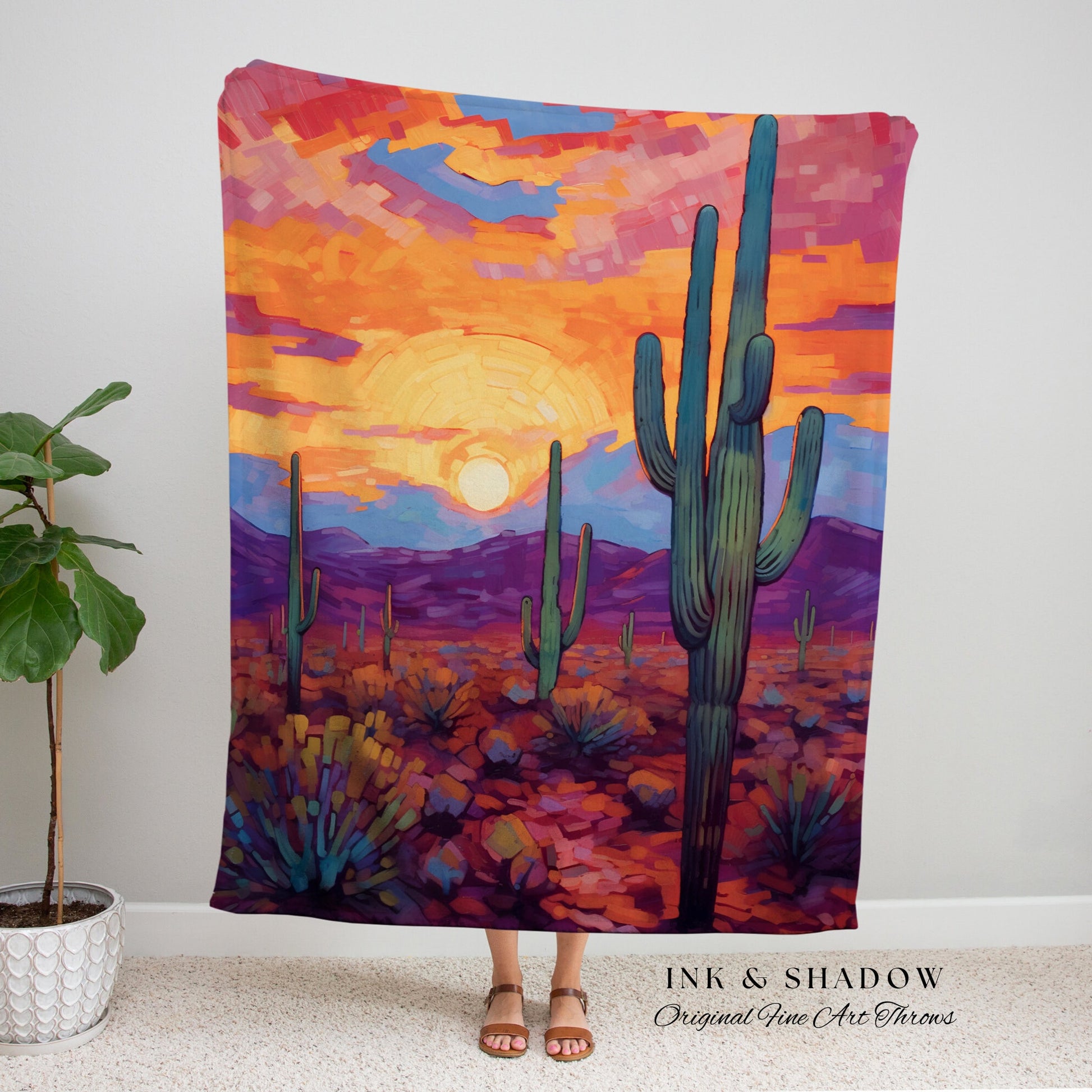 Boho Desert Aesthetic Tapestry | Whimsical Home Decor Housewarming Gift Blanket Cactus Aesthetic Blanket Woven Tapestry Southwest Landscape