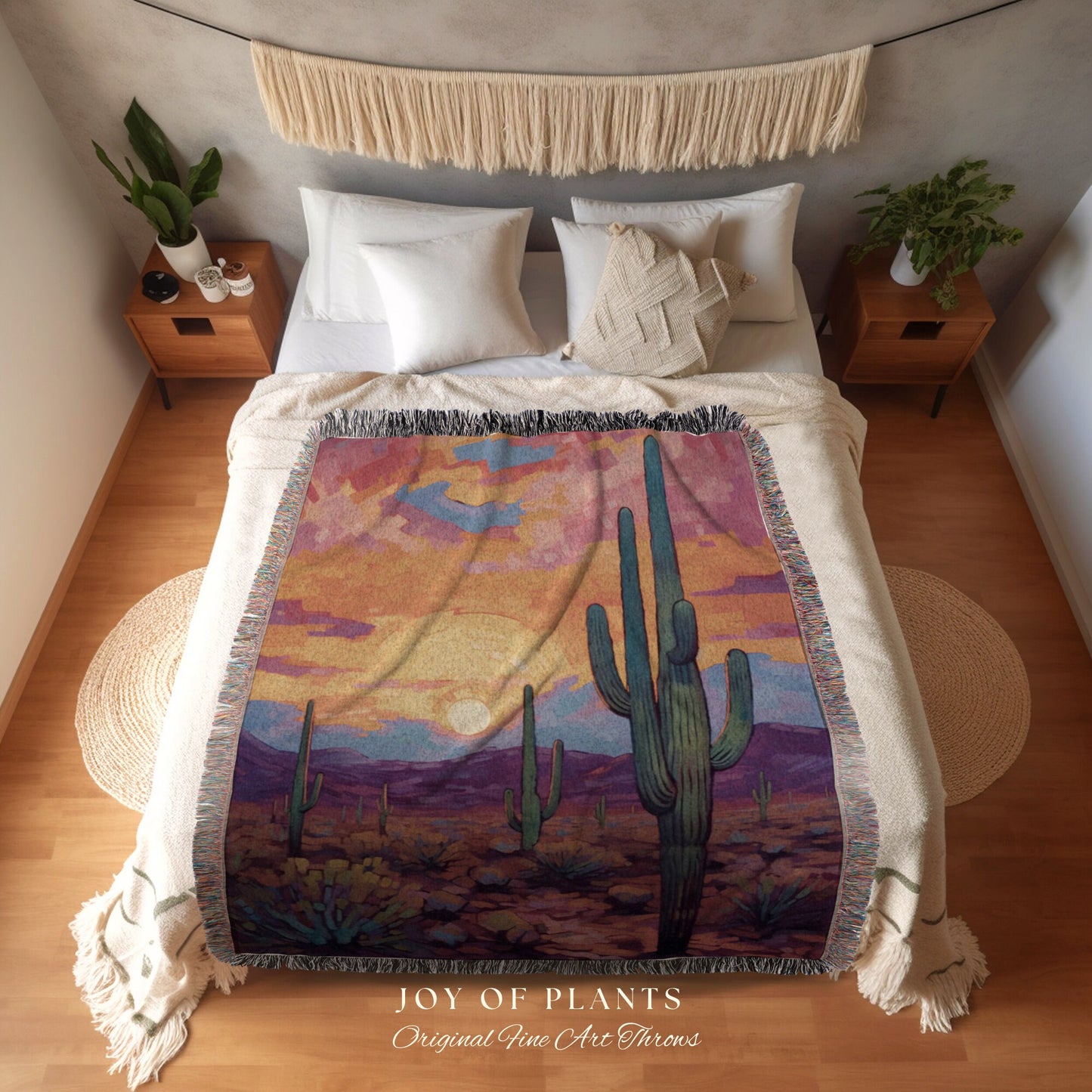 Boho Desert Aesthetic Tapestry | Whimsical Home Decor Housewarming Gift Blanket Cactus Aesthetic Blanket Woven Tapestry Southwest Landscape