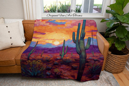 Boho Desert Aesthetic Tapestry | Whimsical Home Decor Housewarming Gift Blanket Cactus Aesthetic Blanket Woven Tapestry Southwest Landscape