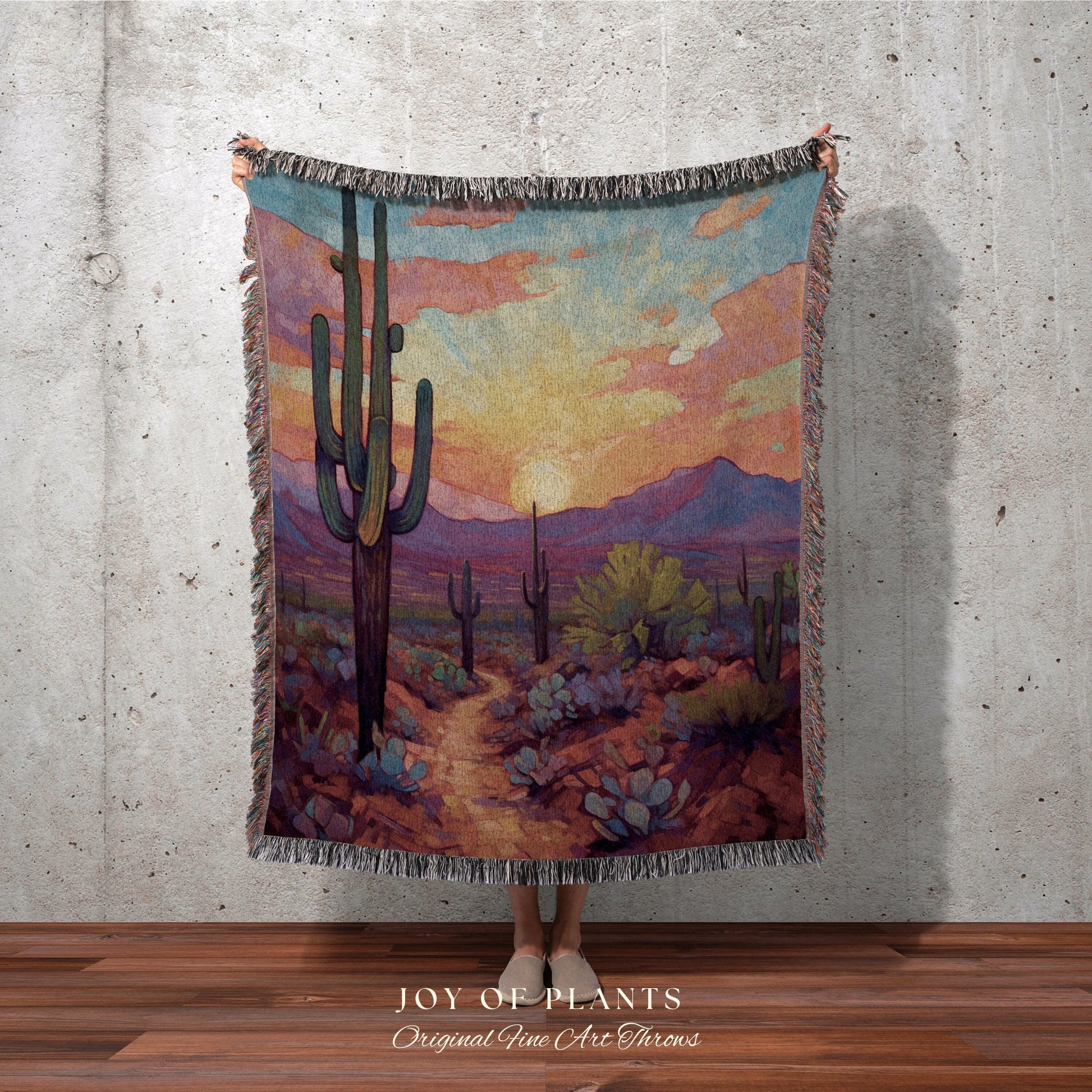 Mystic Landscape Desert Blanket | Whimsical Home Decor Housewarming Gift Blanket Cactus Aesthetic Blanket Woven Tapestry Southwest Landscape