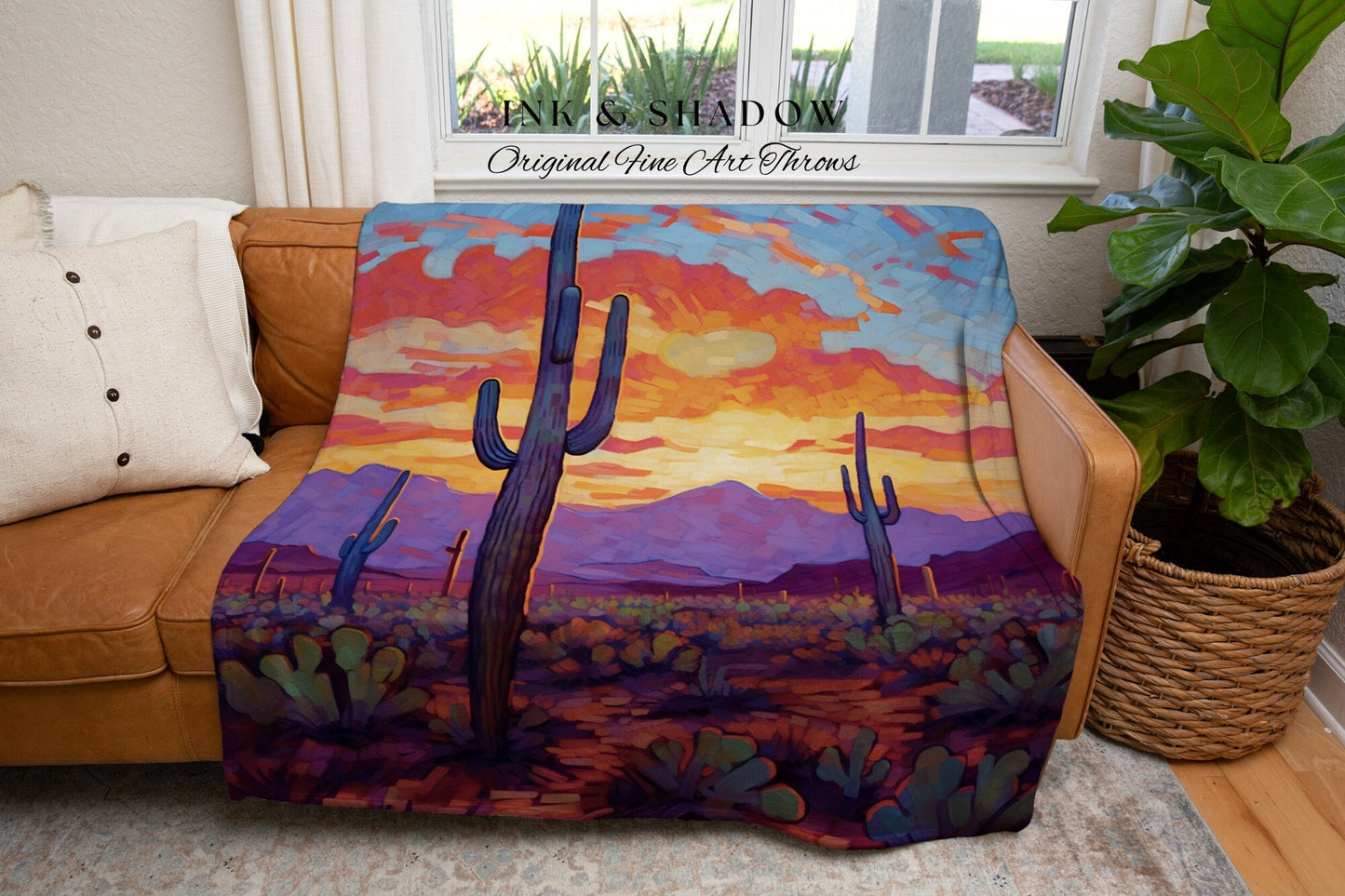 Boho Southwestern Tapestry | Whimsical Home Decor Housewarming Gift Blanket Cactus Aesthetic Blanket Woven Tapestry Southwest Landscape Art