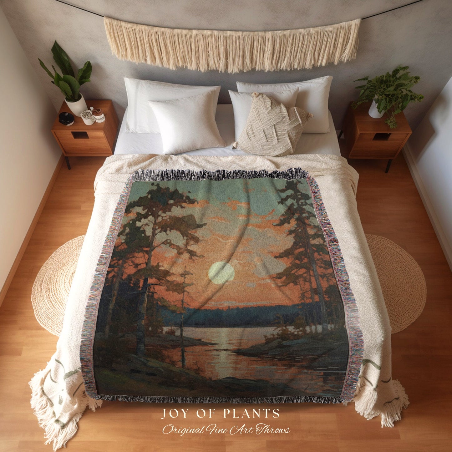 Moody Sunset Blanket | Boho Mountain Tapestry Rustic Home Decor Housewarming Gift Blanket Cactus Aesthetic Blanket Moody Lakehouse Wall Art