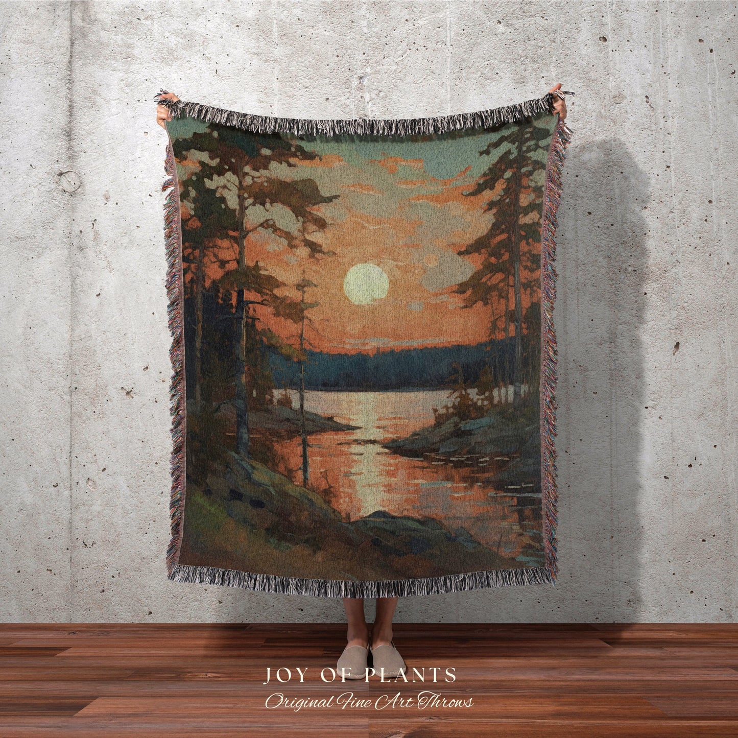 Moody Sunset Blanket | Boho Mountain Tapestry Rustic Home Decor Housewarming Gift Blanket Cactus Aesthetic Blanket Moody Lakehouse Wall Art