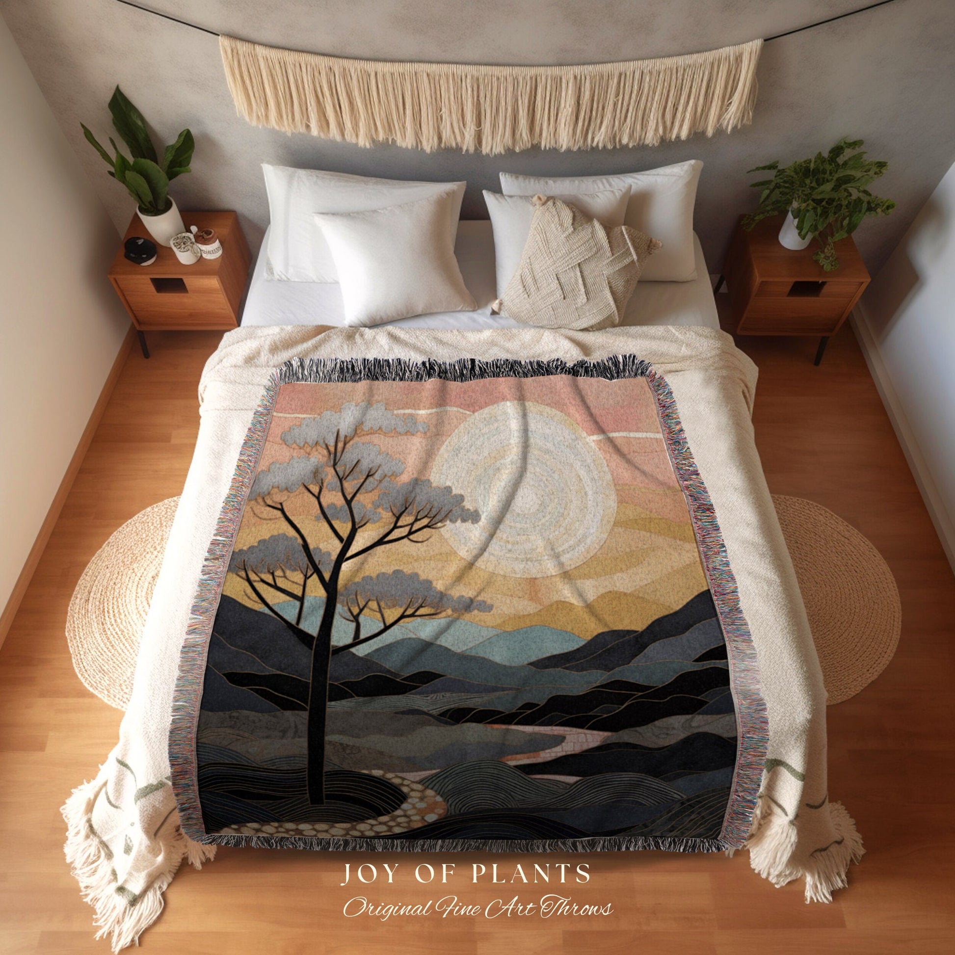 Sunset Mountain Blanket Boho | Mountain Tapestry Rustic Home Decor Housewarming Gift Blanket Mountain Aesthetic Blanket Lakehouse Wall Art