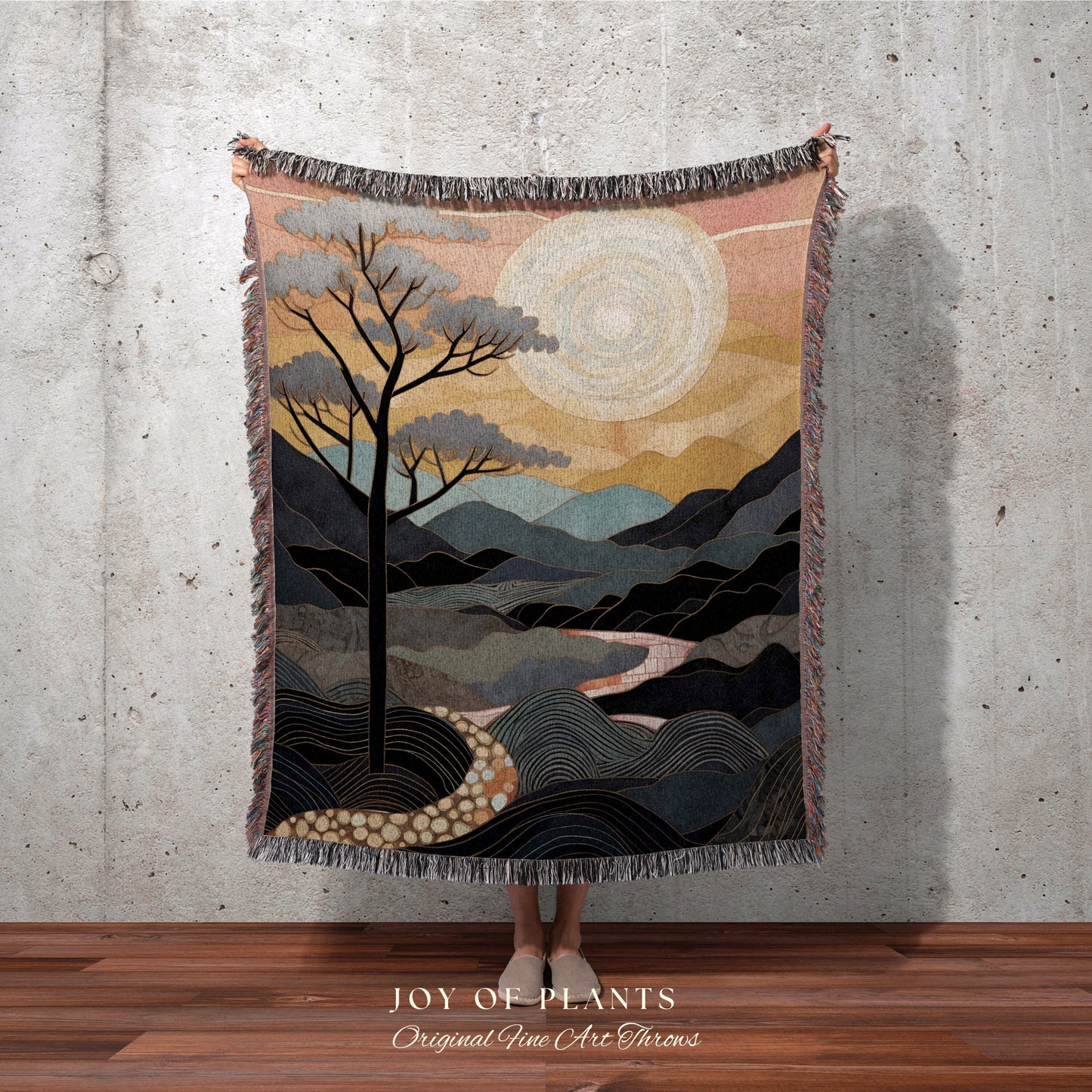 Sunset Mountain Blanket Boho | Mountain Tapestry Rustic Home Decor Housewarming Gift Blanket Mountain Aesthetic Blanket Lakehouse Wall Art