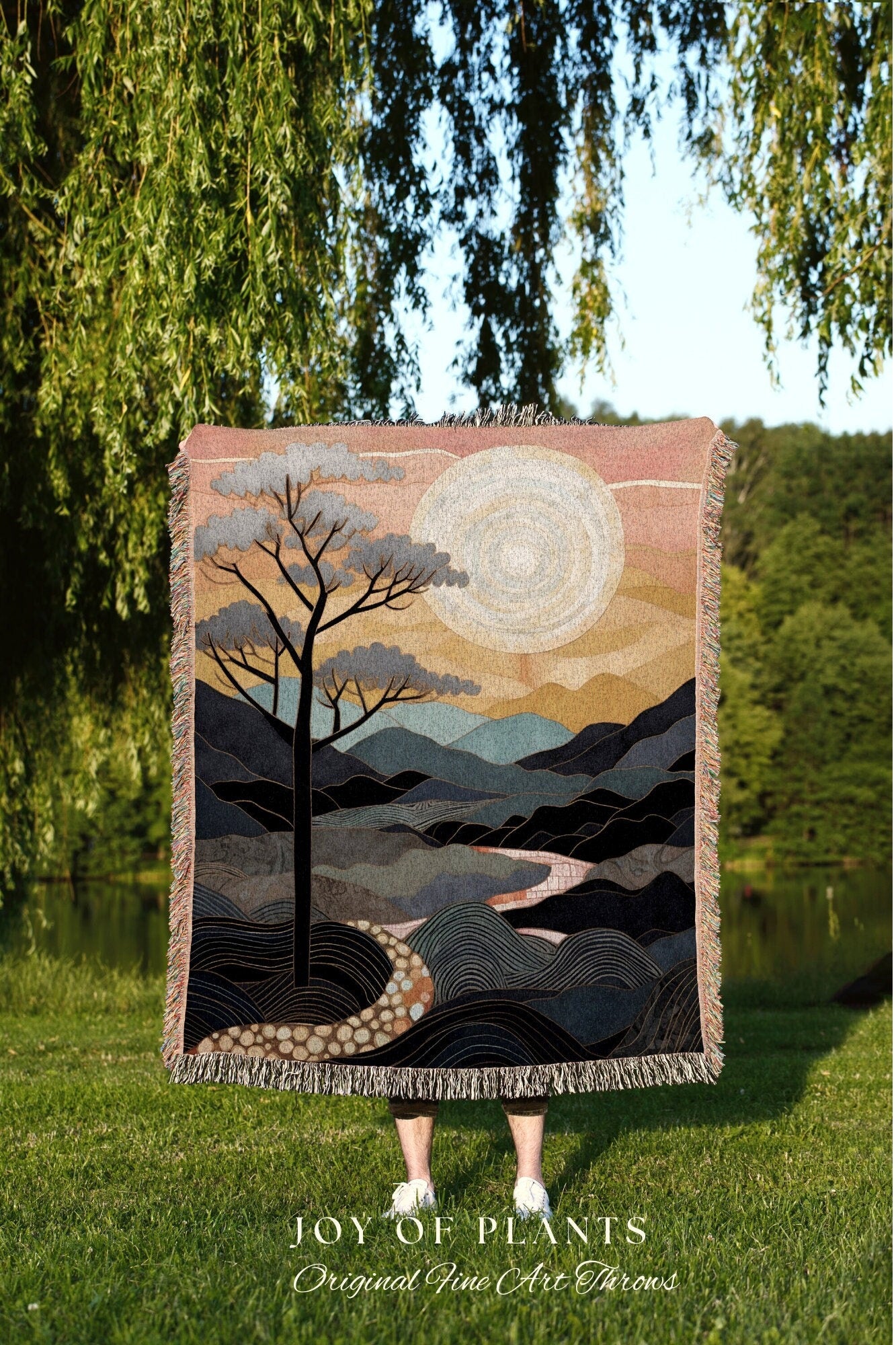 Sunset Mountain Blanket Boho | Mountain Tapestry Rustic Home Decor Housewarming Gift Blanket Mountain Aesthetic Blanket Lakehouse Wall Art