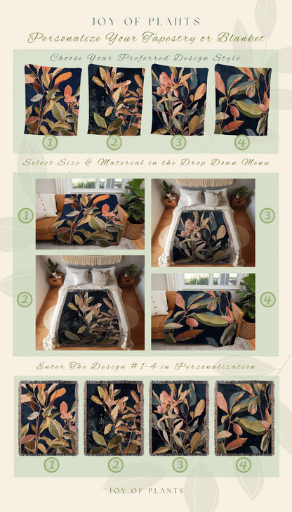 Modern Pastel Leaf Blanket | Ficus Houseplant Blanket Tapestry Botanical Minimalist Room Decor Fairycore Floral Plant Lover Vintage Blanket