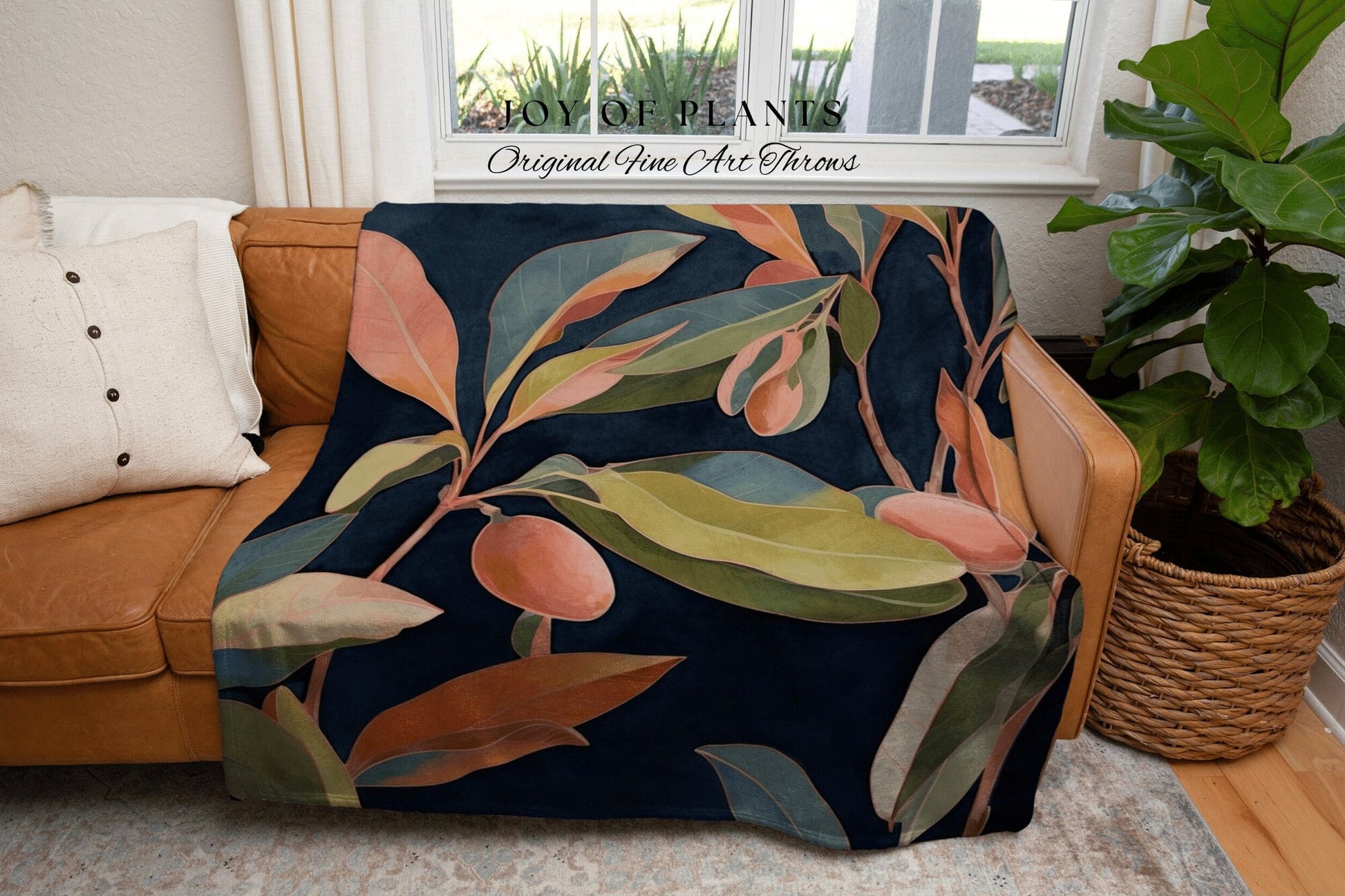 Modern Pastel Leaf Blanket | Ficus Houseplant Blanket Tapestry Botanical Minimalist Room Decor Fairycore Floral Plant Lover Vintage Blanket