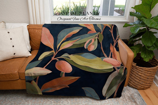 Modern Pastel Leaf Blanket | Ficus Houseplant Blanket Tapestry Botanical Minimalist Room Decor Fairycore Floral Plant Lover Vintage Blanket