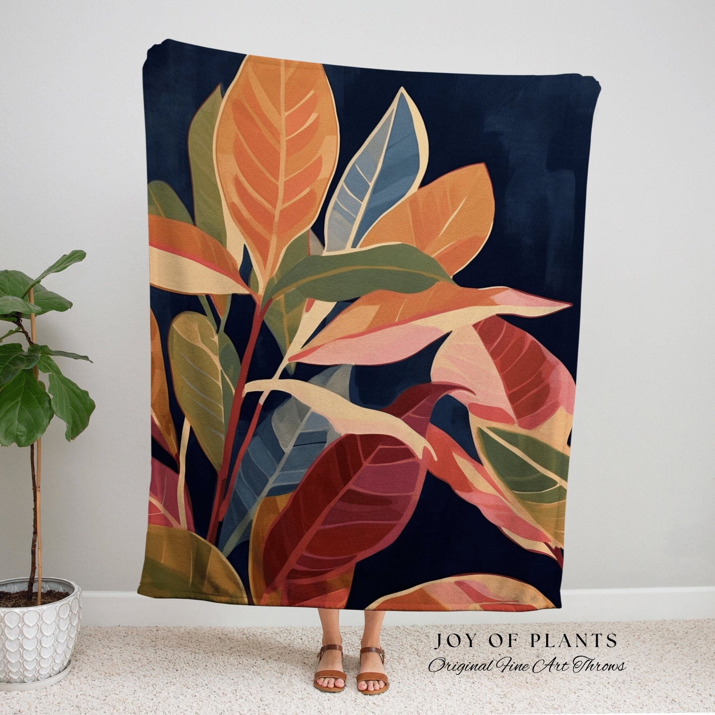 Boho Plant Blanket Modern | Ficus Houseplant Blanket Tapestry Botanical Minimalst Room Decor Fairycore Floral Plant Lover Blanket Botanical