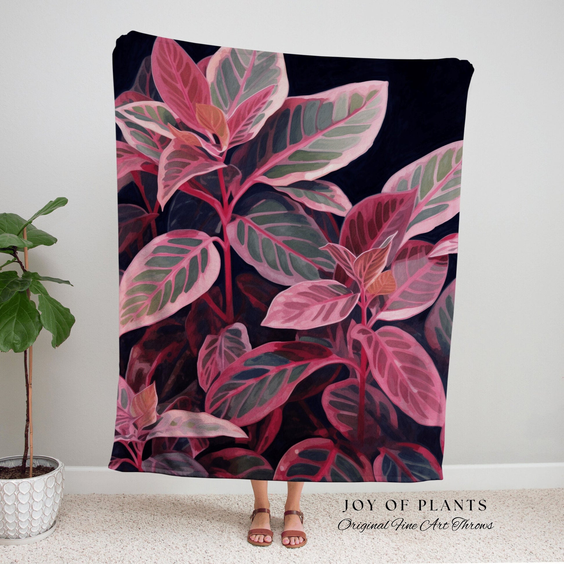 Ruby Ficus Tapestry Woven | Ficus Houseplant Decor Blanket Tapestry Botanical Minimalist Room Decor Fairycore Pink Pastel Floral Plant Gift