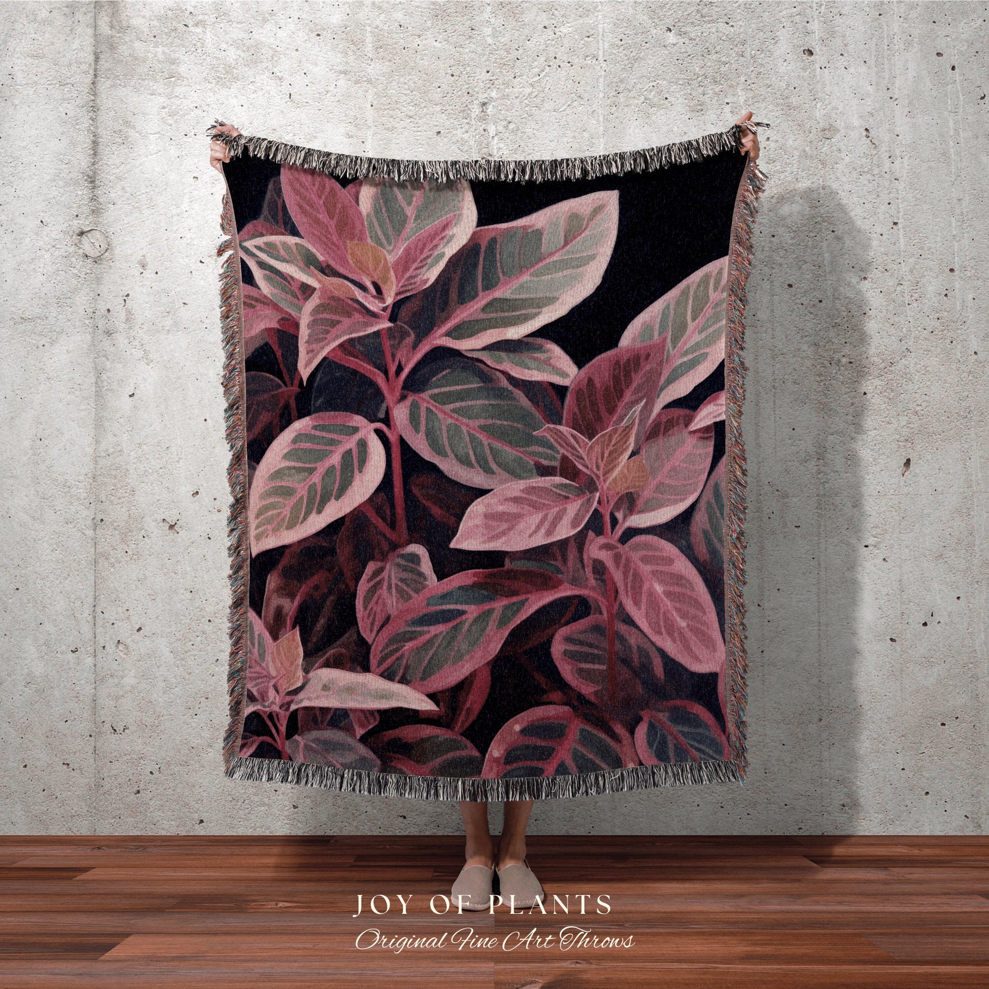 Ruby Ficus Tapestry Woven | Ficus Houseplant Decor Blanket Tapestry Botanical Minimalist Room Decor Fairycore Pink Pastel Floral Plant Gift