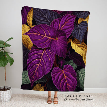 Dark Purple Botanical Blanket | Purple Houseplant Decor Blanket Tapestry Botanical Minimalist Room Decor Fairycore Pink Pastel Floral Plant