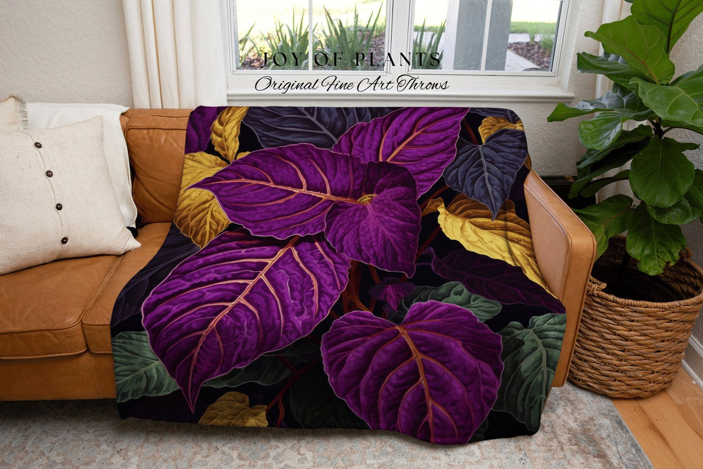 Dark Purple Botanical Blanket | Purple Houseplant Decor Blanket Tapestry Botanical Minimalist Room Decor Fairycore Pink Pastel Floral Plant