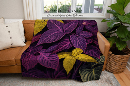 Dark Botanical Plant Tapestry | Purple Houseplant Decor Blanket Tapestry Botanical Minimalist Room Decor Dark Fairycore Floral Gothic Throw