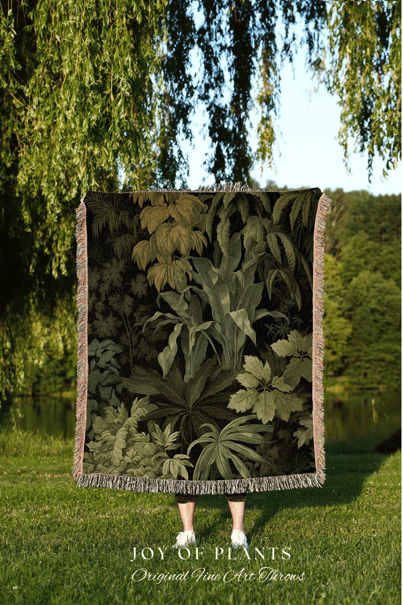 Moody Botanical Throw Blanket | Nature Inspired Blanket Woven Tapestry Botanical Fairy Grunge Room Decor Crowcore Art Cottagecore Room Decor