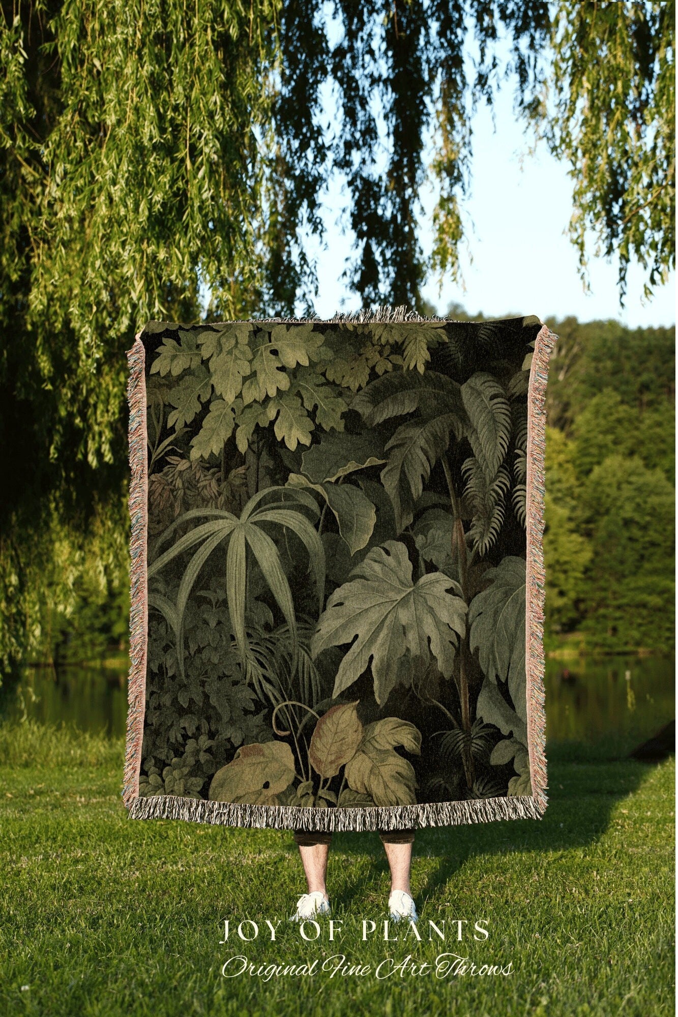 Mystic Forest Woven Blanket | Nature Inspired Blanket Woven Tapestry Botanical Fairy Grunge Room Decor Crowcore Art Cottagecore Room Decor |