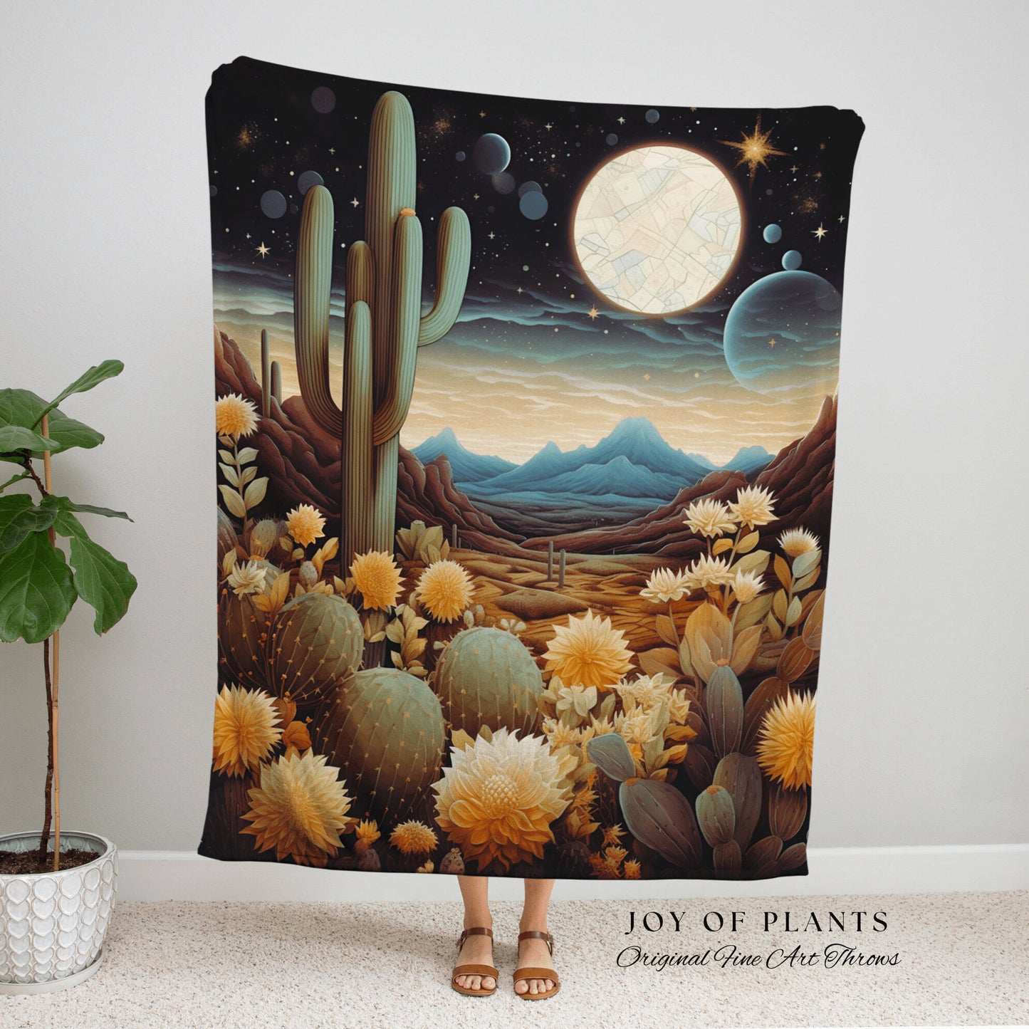 Whimsical Desert Night Blanket | Southwestern Home Decor Housewarming Gift Blanket Cactus Aesthetic Blanket Woven Tapestry Southwestern Art